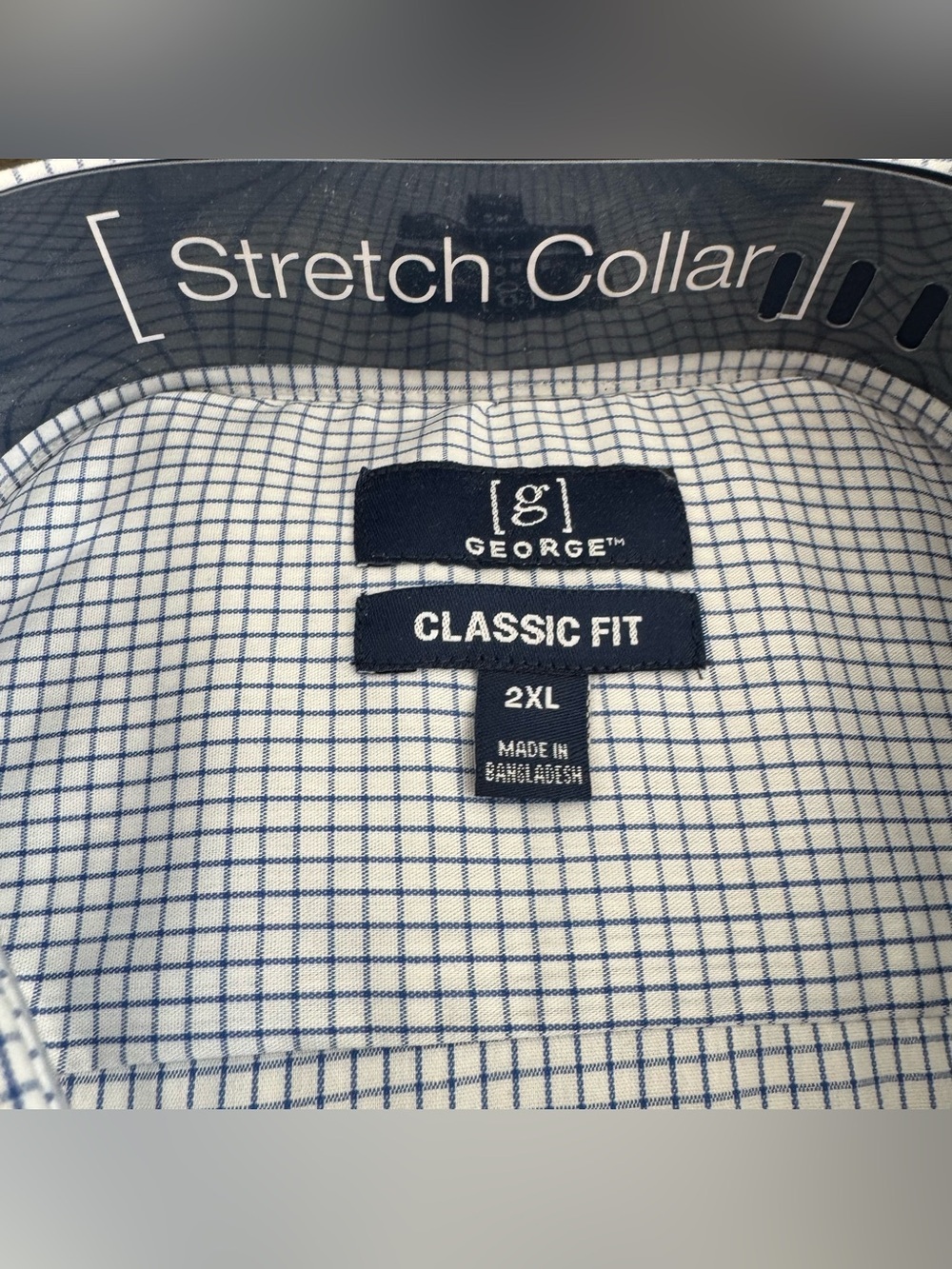 George Mens 2XL 50-52 Blue White Check Dress Shirt Wrinkle Resistant LOT OF 2 - Picture 3 of 9